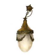 A well cast brass and glass ceiling lamp which dates to the early 20th Century. Cast brass body a...