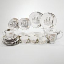 A mid 20th Century Japanese tea set, comprising teapot, milk jug six plates, six saucer and six c...