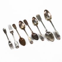 A collection of antique Scottish flatware, comprising; a fiddle pattern and a fiddle and shell pa...