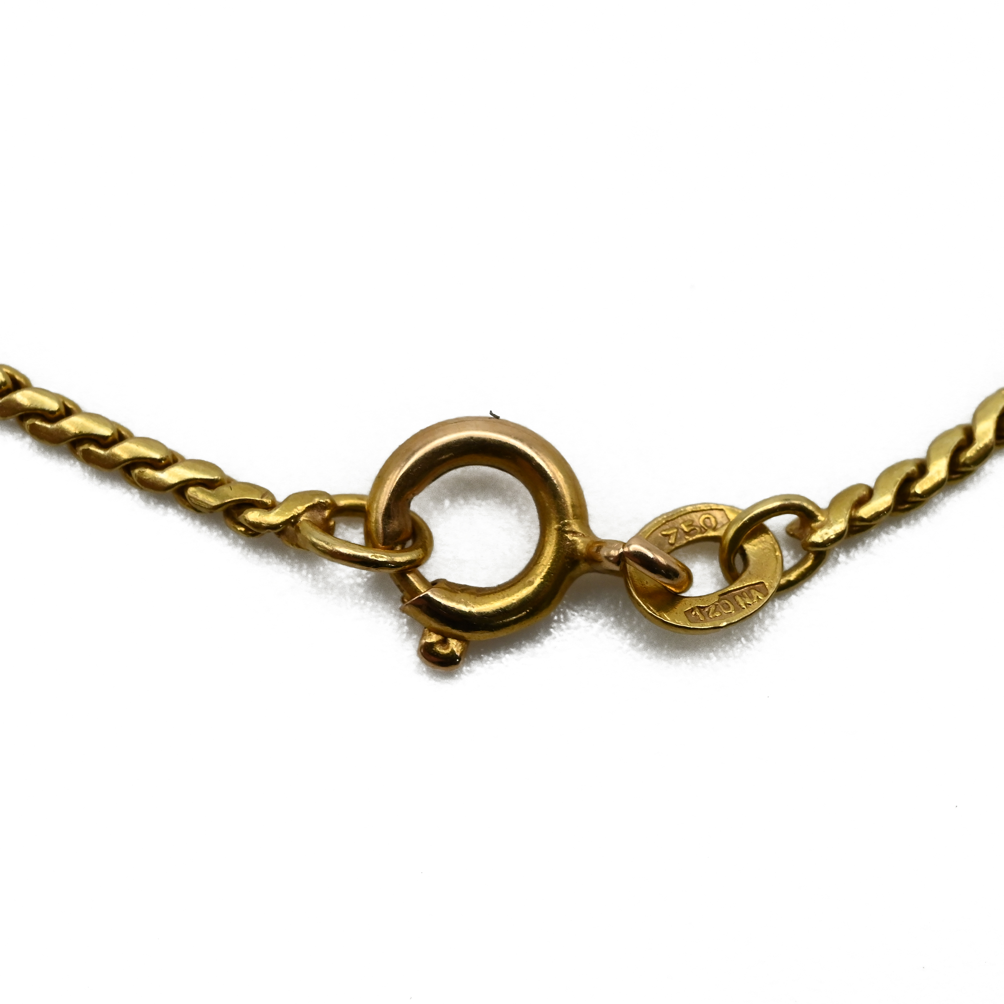 A cross pendant on a chain, both stamped ’750’, 8.4 grams gross. - Image 2 of 2