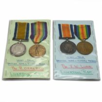 Two groups of World War One medals each comprising a 1914-18 War Medal and a Victory Medal awarde...