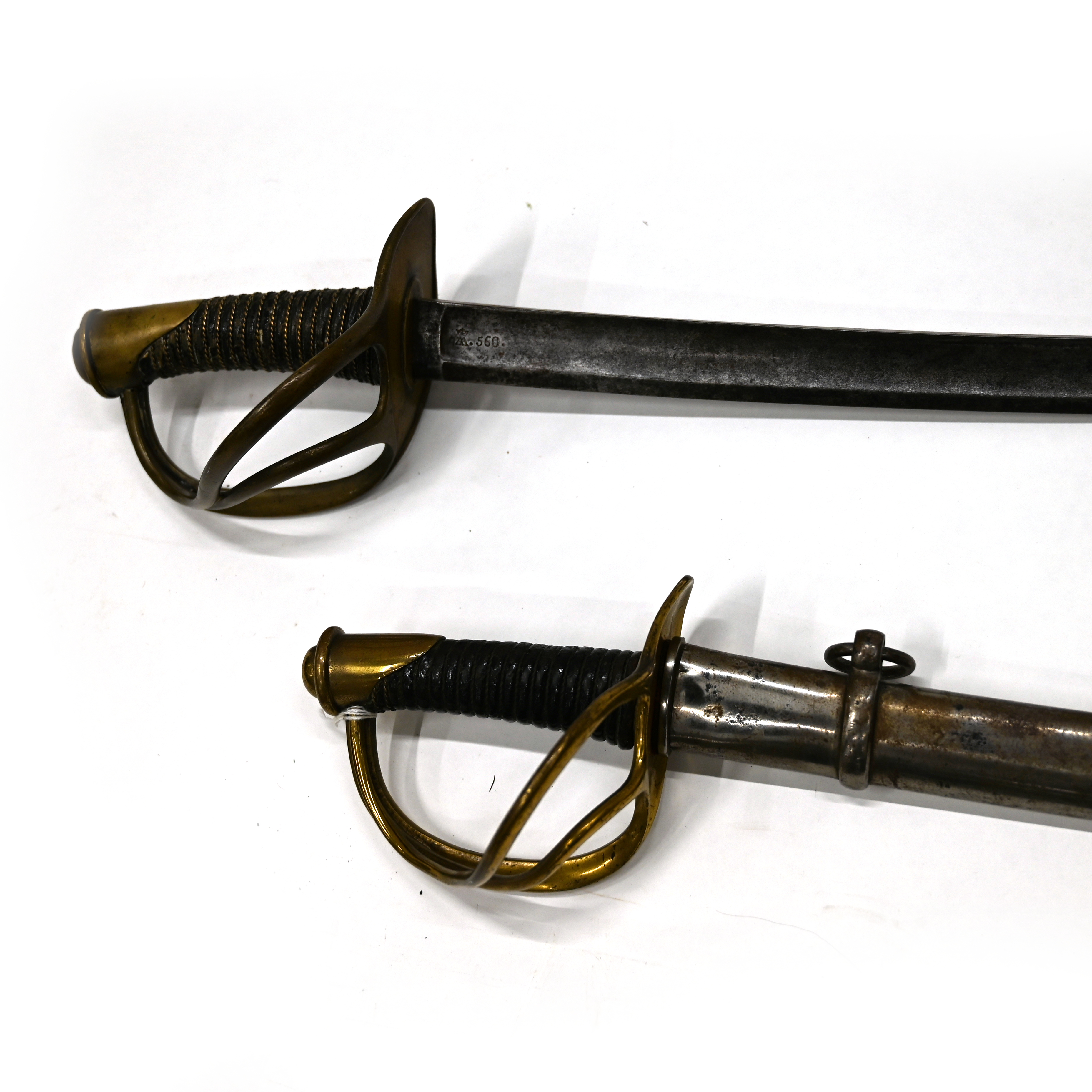 A continental cavalry trooper's sword with curved blade by Weyersburg stamped with a crowned AA. ... - Image 2 of 8