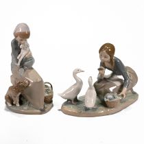 Two Lladro figurines - the first model 1278,  of a girl holding a lamb, watched by a dog - "Devot...