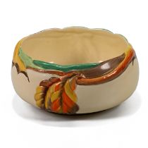 An "Autumn Leaves" fruit bowl designed by Clarice Cliff for the Newport Pottery circa 1930's. Wid...