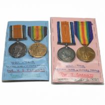 Two groups of World War One medals each comprising a 1914-18 War Medal and a Victory Medal awarde...