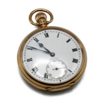 Zenith, a 9 carat gold open faced pocketwatch, the signed white enamel dial with black Roman
nume...