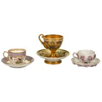 A collection of three good 19th Century cups and saucers comprising: A Bourbon Restoration Period...