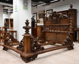 A very high quality mid 19th Century Italian King sized (plus) bed. Constructed in Walnut it is p...