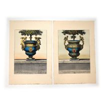 After Claude Ballin (1615-1678) - "Bronze Urns with Citrus Trees". Reproductive prints after Jean...