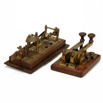 Telegraph Interest- A gilt brass double morse key c1900 on mahogany base. Together with a vintage...