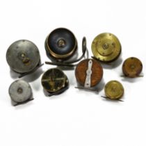 A collection of eight fishing reels to include Mallooh's brass reel, A & N.C.P.L. small brass ree...