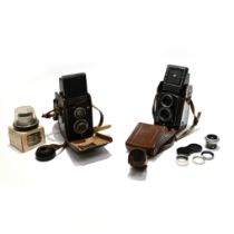 Two Rolleicord Cameras in Cases together with a Dallmeyer 51mm Enlarging lens and boxed Minolta 7...