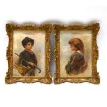 After Guido Bach (1828-1905) - A young Girl and Boy from the Roman Campagna. Oil on canvas, frame...