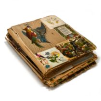 A Victorian scrapbook of over 60 near folio sized leaves profusely decorated on both sides of eac...