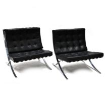 Pair of pre 1996 Knoll Barcelona Lounge Chairs in black volo leather with Chrome frames. Designed...