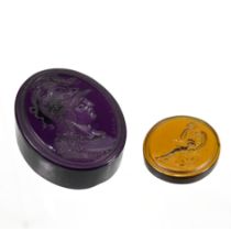 Two Georgian intaglios, the first a large, deep purple oval shape, inscribed "CREW F" and depicti...