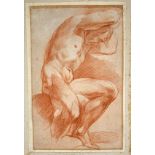 Italian School, Late 19th to 20th century - Study of a Male Nude. Red chalk, on 17th or 18th cent...