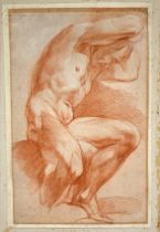 Italian School, Late 19th to 20th century - Study of a Male Nude. Red chalk, on 17th or 18th cent...
