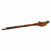 A 19th Century carved lime wood dip pen, the shaft carved in the form of bamboo, the finial as a ...