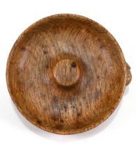 A carved oak pipe smoker's ashtray with central knop for "knocking out", with Robert "Mouseman" T...