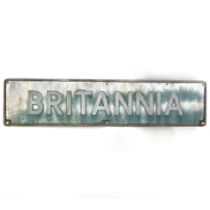Railway interest - A 1950's aluminium Britannia class diesel name plate. L 131cm, H 31cm.