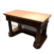 A 19th Century (c1870s) Marble Top Console table with Mahogany base. Front pillar supports and tw...