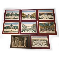 A Collection of French 18th century Optical hand coloured Engravings of Royal Gardens, Palaces, a...