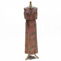 Pierre Balmain " Florilege " dress and jacket a 1960s/70s pink and green floral dress, belt and m...