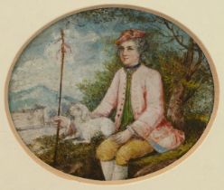 German or Austrian School, late 18th Century. A Miniature Pastoral Portrait of a youthful Gentlem...