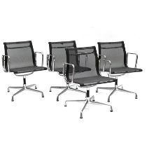 Group (4) of Vitra Eames Aluminium Group EA108 chairs c2006. Dark grey net weave seat and back ov...