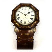 A 19th Century eight day Fusee movement single train drop dial wall clock in an octagonal Rosewoo...