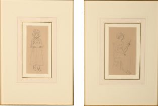 Kate Greenaway (1846-1901) - "Lesson Nine" and "When we went out with Grandmama''. Pencil, circa ...