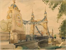 John Meade (1909-1982) - Hammersmith Bridge. Pencil and watercolour, signed ‘John Meade’ lower le...