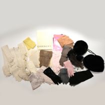 A range of vintage gloves to include leather, kid, silk, suede and nylon in white pink yellow and...