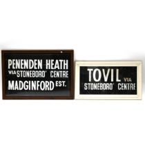 Two framed mid-century bus route roll segments - "Penenden Heath Centre" & "Tovil". Larger: W 99c...