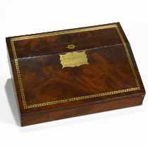 A mid 19th Century Ladies brass inlay travelling writing slope. Lid opens to reveal leather writi...