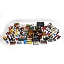 A collection of toys and models to include Burago Bugatti, Burago Mercedes Benz, Matchbox, Vangua...