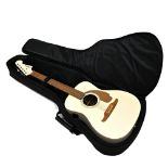 A Fender Malibu California series acoustic guitar, in black sofa case.