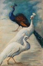 Georges van Houten (1888–1964) - Peacocks. Oil on canvas, 129cm x 79.5cm, signed ‘v. Houten’ lowe...