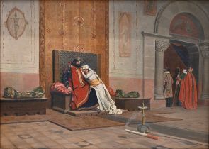 After Jean-Paul Laurens (1838-1921) - "The Excommunication of Robert the Pious". Oil on canvas, a...