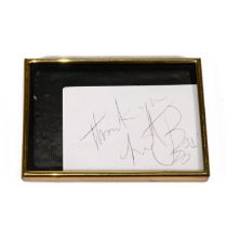 A signed Charlie Watts autograph, on a white card, 10cm x 7cm. Current vendors states it was obta...