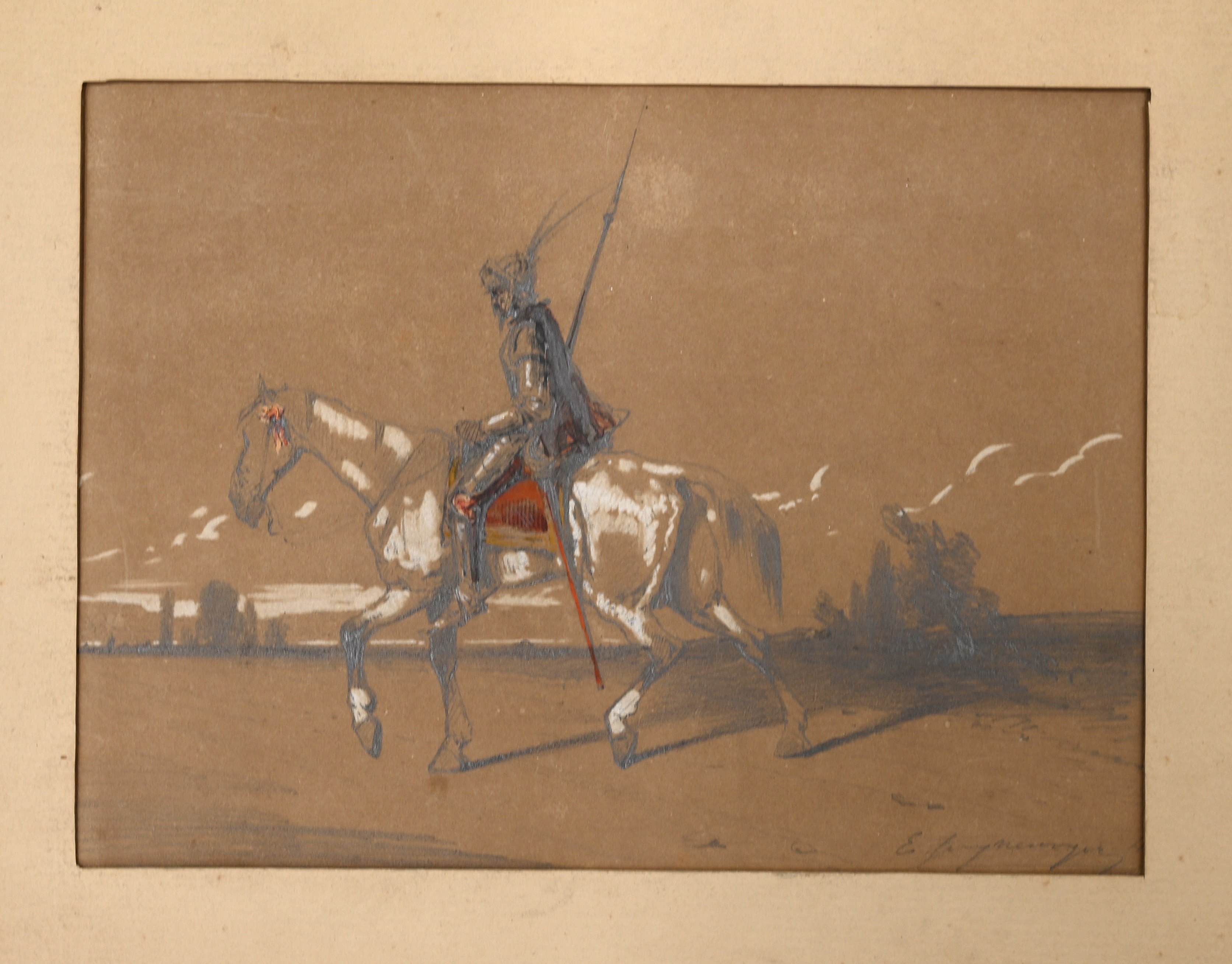 French School, 19th Century - Don Quixote - Graphite heightened with red and yellow watercolour a... - Image 2 of 7