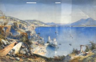 Thomas Charles Leeson Rowbotham (1823-1875) - "The Bay of Naples No. 130" - watercolour heightene...