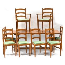 A Mid 20th Century Craftsman made Oak 8 seat dining table and chairs (8). The refectory table and...