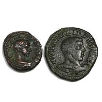 Group of two (2) 3rd century AD Roman coins. Includes (1) 244-249 AD Philip I bronze Sestertius, ...