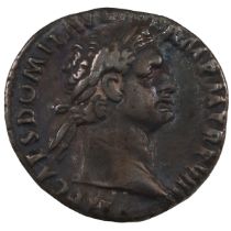 81-96 AD Roman Empire, Domitian silver Secular Games Denarius, mint of Rome. Obverse: laureate he...