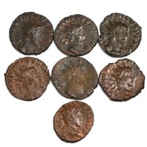 Group of seven (7) 271-274 AD Tetricus I and Tetricus II bronze Antoninianus coins. Various rever...