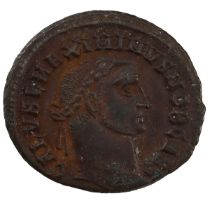 305-311 AD Roman Empire bronze Follis of Galerius Valerius Maximianus. Obverse: 'GAL VAL MAXIMINV...