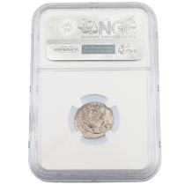 c211-208 BC Roman Republic anonymous silver Denarius graded MS by NGC. Obverse: laureate head of ...