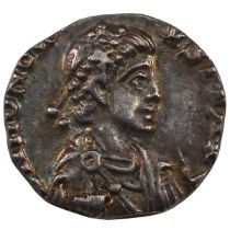 397-423 AD Roman Empire silver Siliqua of Honorius, clipped. Obverse: draped, laureate bust, faci...